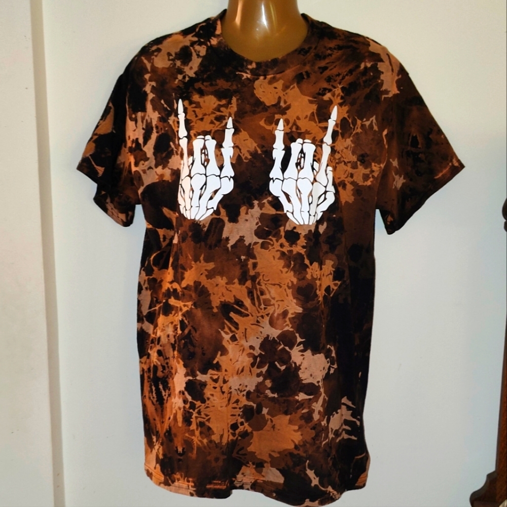 Rock and Roll Skeleton Hands Tie-dye T-shirt